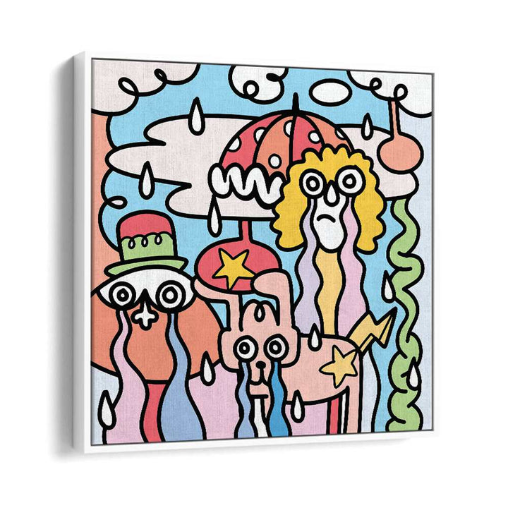 Whimsical A RAINY DAY, DOODLE ART PAINTINGS bring charm and creativity to drizzly days. Perfect for your decor!