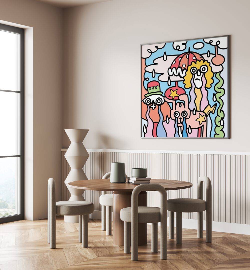 Bright and whimsical A RAINY DAY, DOODLE ART PAINTINGS to transform your space with cheerful creativity.