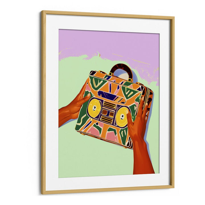 A vibrant fashion poster, "A SUITCASE FULL OF MEMORIES," by Uma Gokhale, capturing nostalgia and style.
