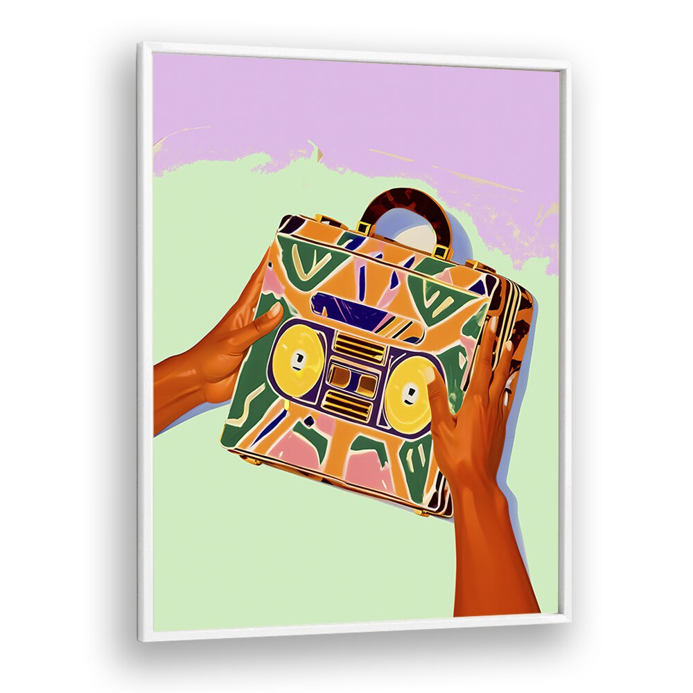 A vibrant fashion poster titled "A SUITCASE FULL OF MEMORIES" by Uma Gokhale, showcasing style and nostalgia.
