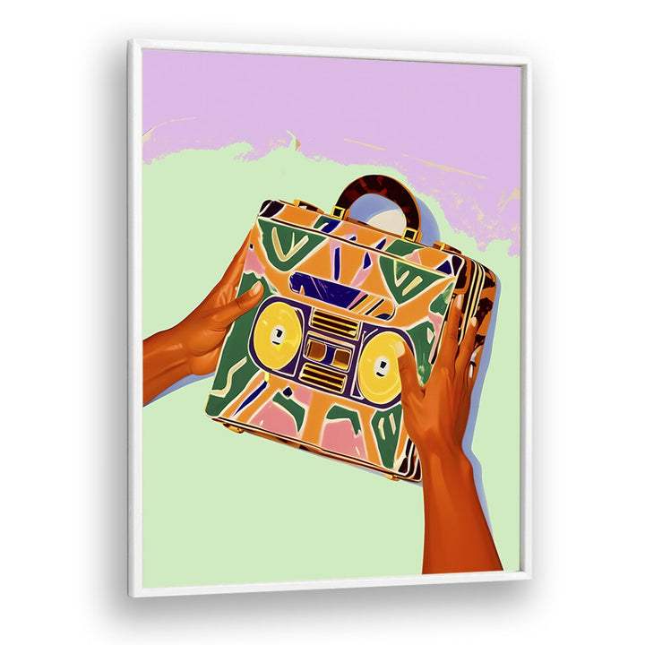 A vibrant fashion poster titled "A SUITCASE FULL OF MEMORIES" by Uma Gokhale, showcasing style and nostalgia.