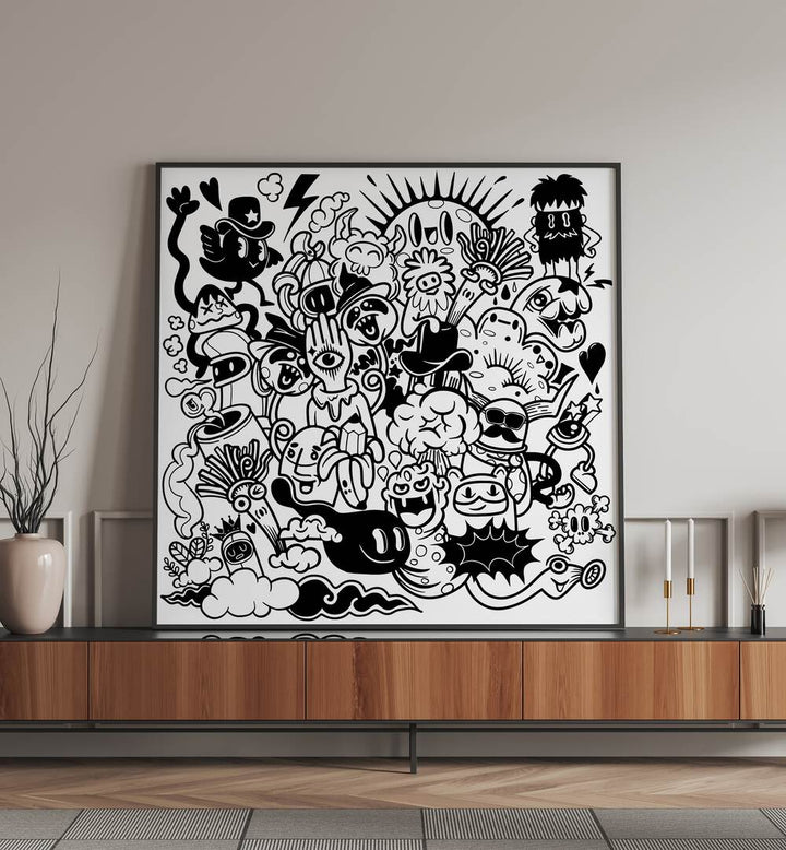 Vibrant doodle art painting titled "A SUNNY DAY, DOODLE ART PAINTINGS," radiating joy and creativity for your space.