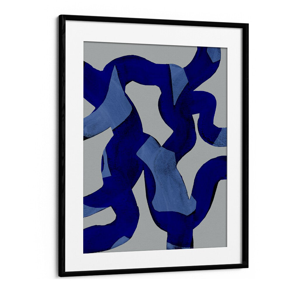 Abstract Brush Strokes Blue Tide By Mareike Bohmer Abstract Art Artwork in Black Frame With Mount