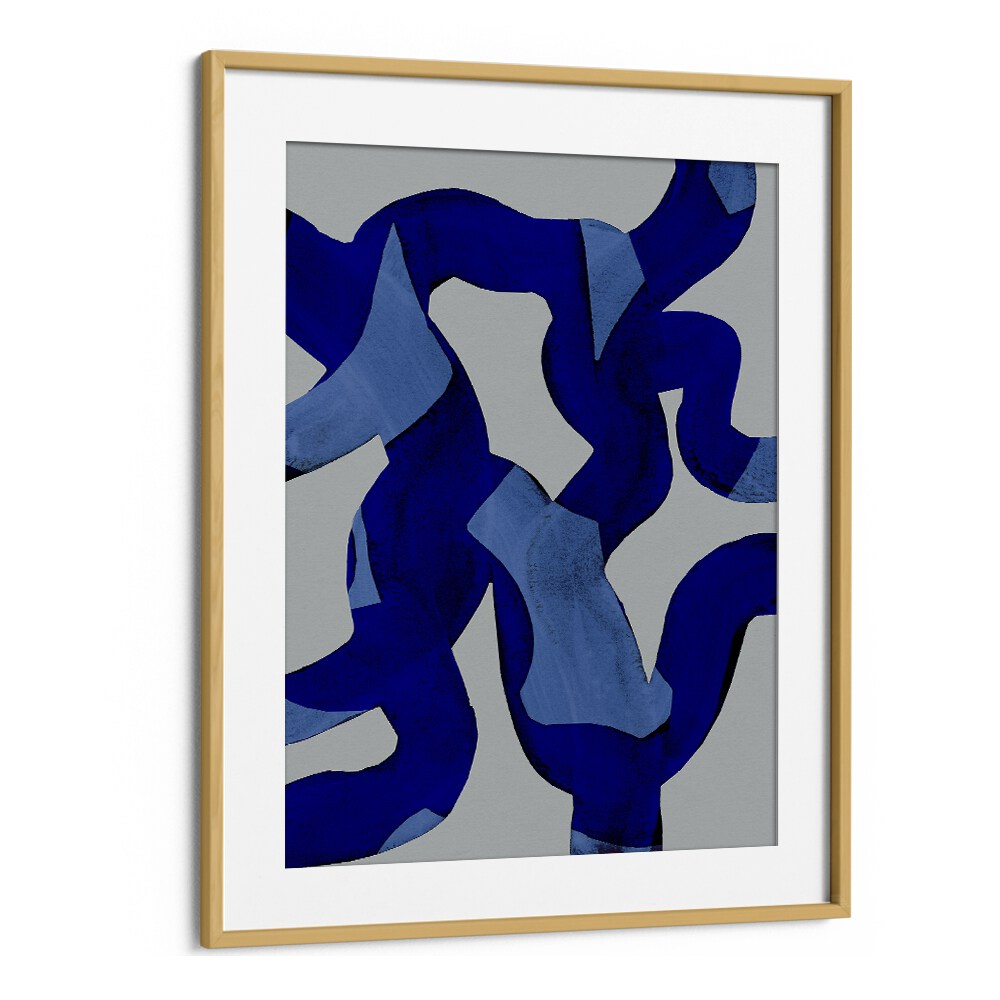 Abstract Brush Strokes Blue Tide By Mareike Bohmer Abstract Art Artwork in Oak Wood Frame With Mount