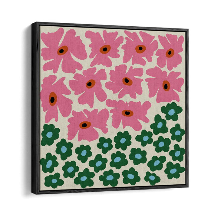 Abstract Floral V, Botanical Art Paintings Artwork in Black Floater Frame