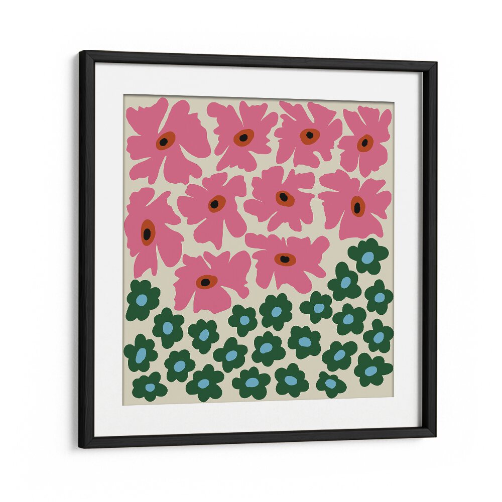 Abstract Floral V, Botanical Art Paintings Artwork in Black Frame With Mount