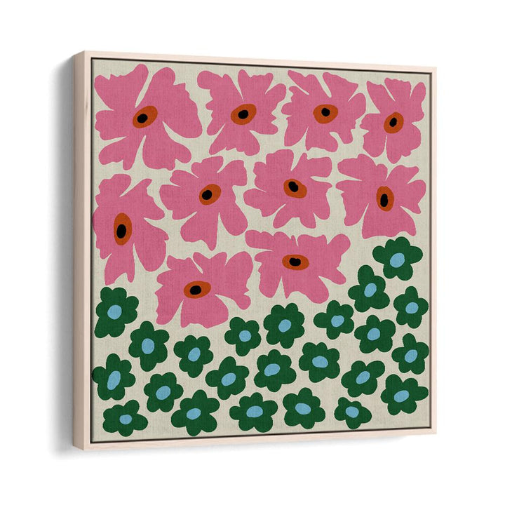 Abstract Floral V, Botanical Art Paintings Artwork in Oak Wood Floater Frame