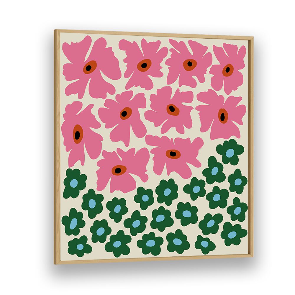 Abstract Floral V, Botanical Art Paintings Artwork in Oak Wood Plain Frame