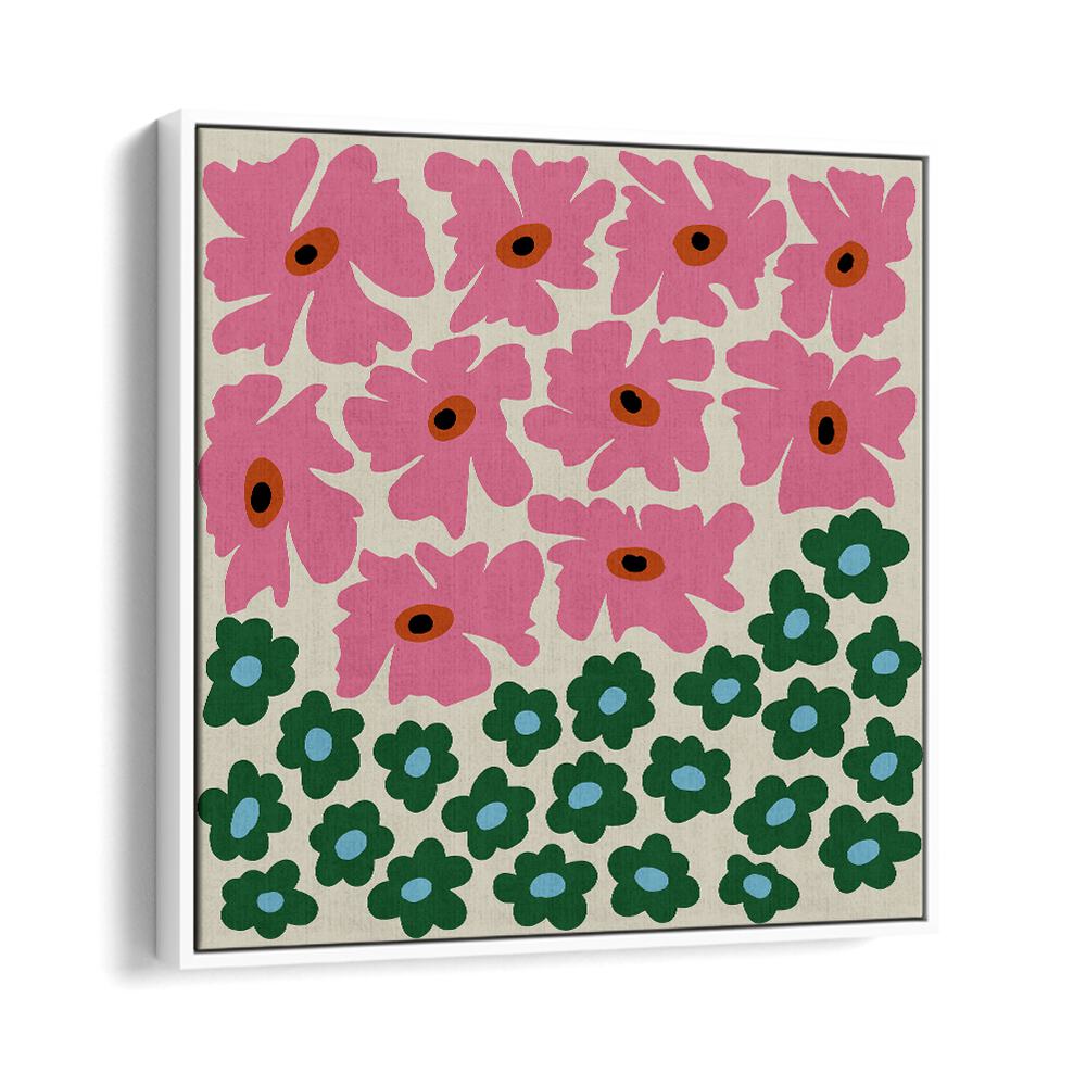 Abstract Floral V, Botanical Art Paintings Artwork in White Floater Frame