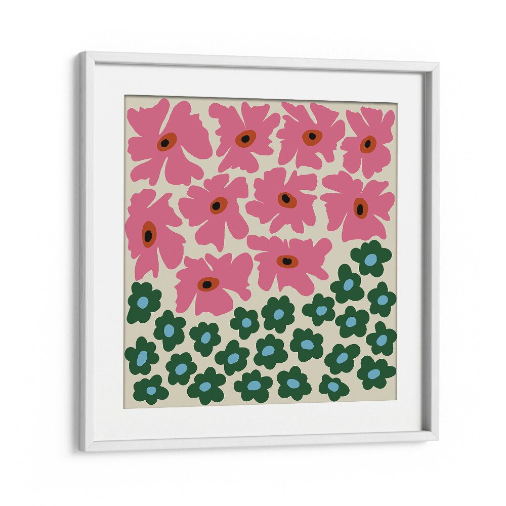 Abstract Floral V, Botanical Art Paintings Artwork in White Frame With Mount