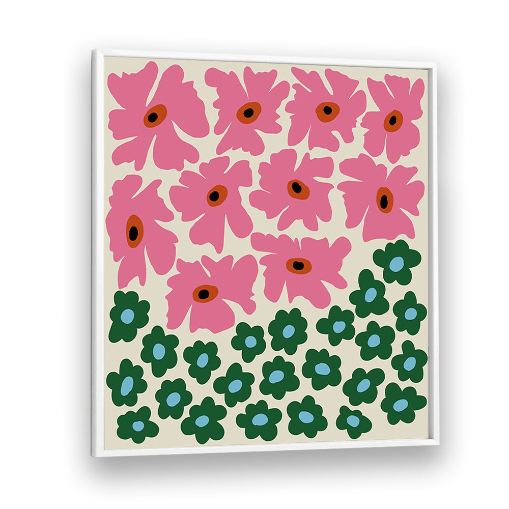 Abstract Floral V, Botanical Art Paintings Artwork in White Plain Frame