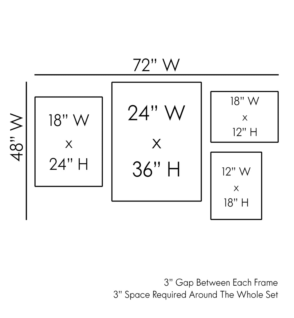 Stylish layout dimensions for the ABSTRACT ILLUSION GALLERY WALL, GALLERY WALLS & SETS, perfect for modern decor.
