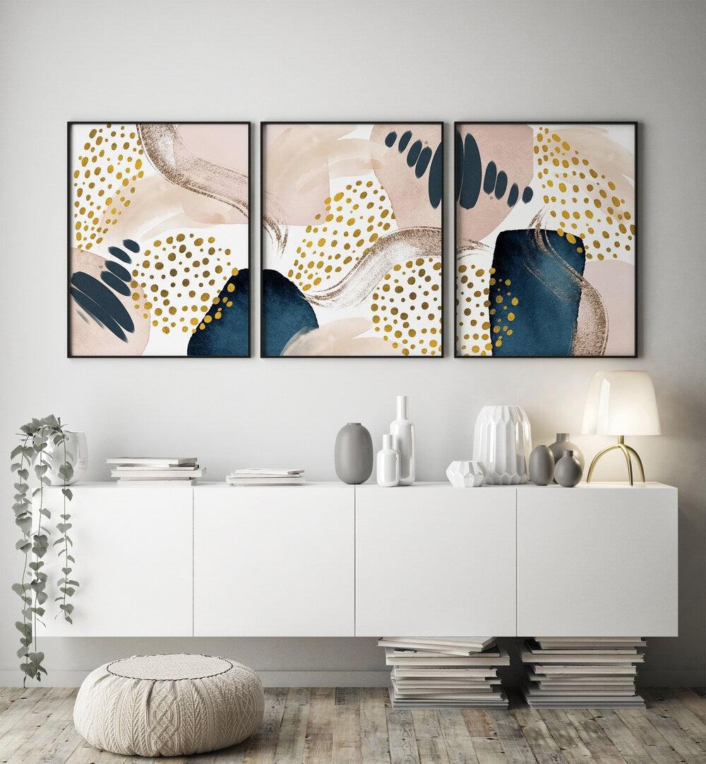Elevate your space with the ABSTRACTION SMOOTHNESS SET, SET OF 3 PAINTINGS, featuring modern elegance and style.