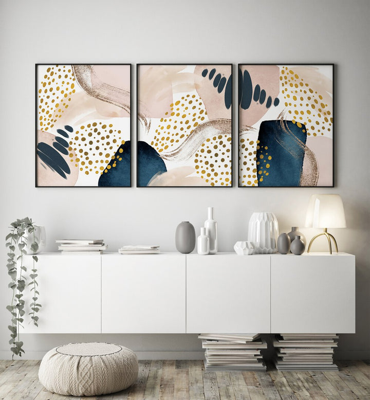 Elevate your space with the ABSTRACTION SMOOTHNESS SET, SET OF 3 PAINTINGS, featuring modern elegance and style.