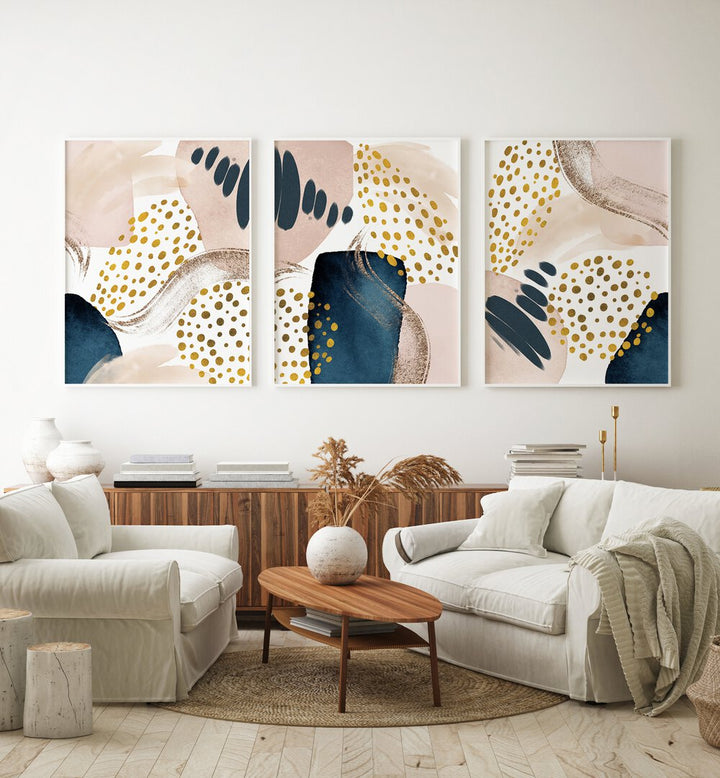 Elevate your decor with the ABSTRACTION SMOOTHNESS SET, SET OF 3 PAINTINGS, showcasing modern elegance for any space.