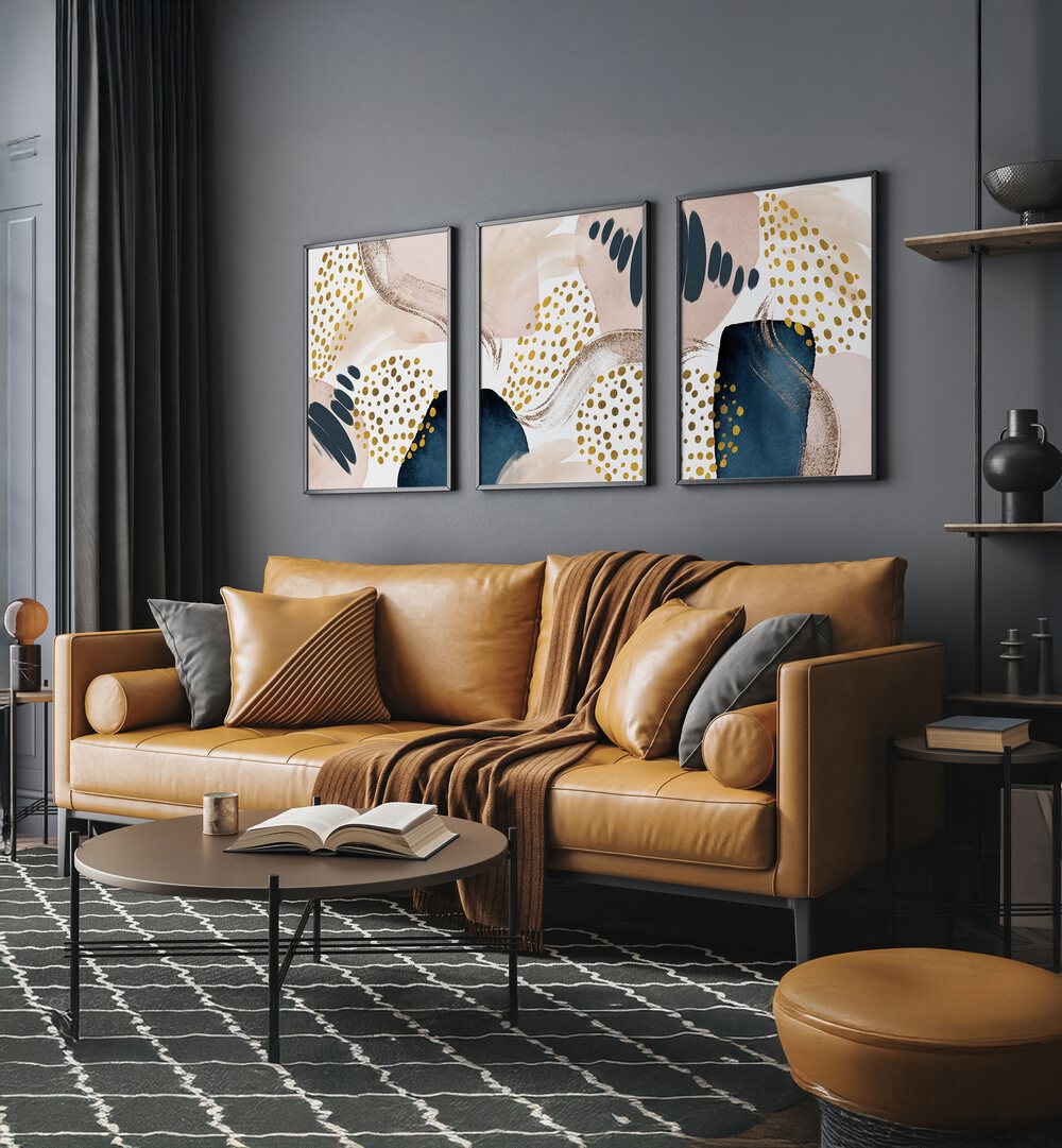 Elevate your decor with the ABSTRACTION SMOOTHNESS SET, SET OF 3 PAINTINGS, perfect for modern living spaces.
