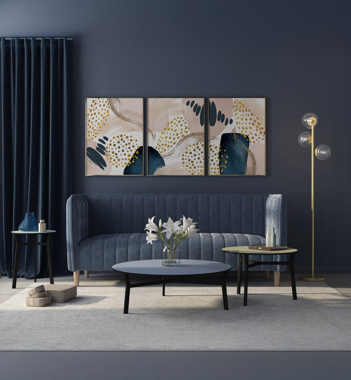 Elevate your decor with the ABSTRACTION SMOOTHNESS SET, SET OF 3 PAINTINGS, perfect for modern living spaces.