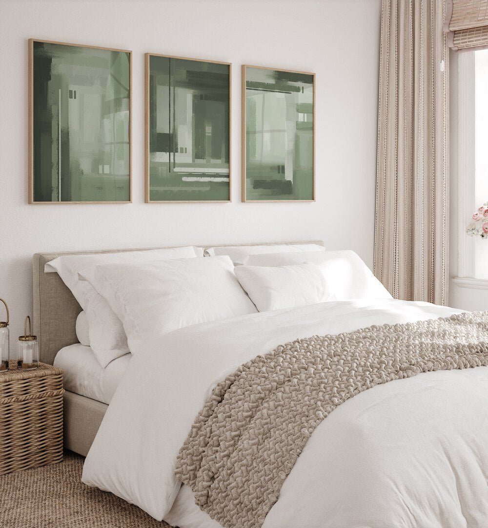 Stylish ABSTRACT SAGE GREEN SET, SET OF 3 PAINTINGS adds a serene touch to modern home décor. Perfect for any room.