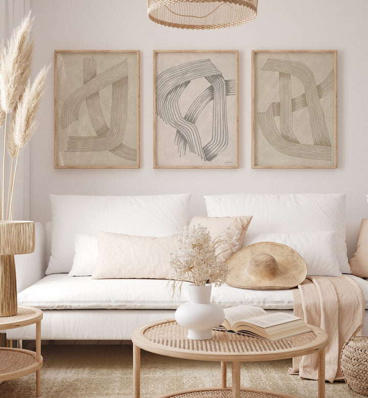 Enhance your decor with the ABSTRACT SOPHISTICATED INTERSECTIONS SET, SET OF 3 PAINTINGS, perfect for any living space.
