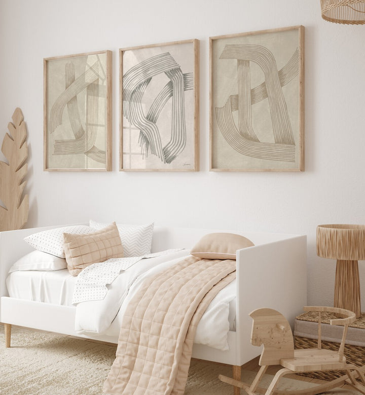 Elegant decor featuring the ABSTRACT SOPHISTICATED INTERSECTIONS SET, SET OF 3 PAINTINGS, perfect for modern living spaces.