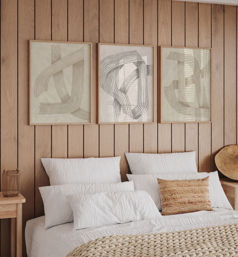 Elevate your decor with the ABSTRACT SOPHISTICATED INTERSECTIONS SET, SET OF 3 PAINTINGS, showcasing modern elegance.