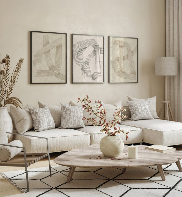 Enhance your decor with the ABSTRACT SOPHISTICATED INTERSECTIONS SET, SET OF 3 PAINTINGS, featuring elegant modern designs.