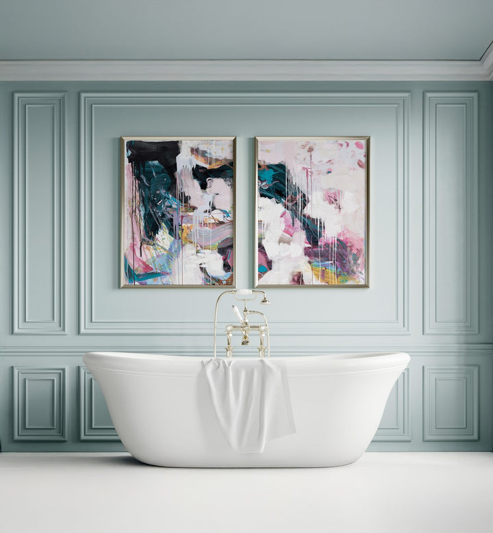 Elevate your decor with the ABSTRACT STATEMENT STROKES, SET OF 2 PAINTINGS featuring vibrant brushstrokes.