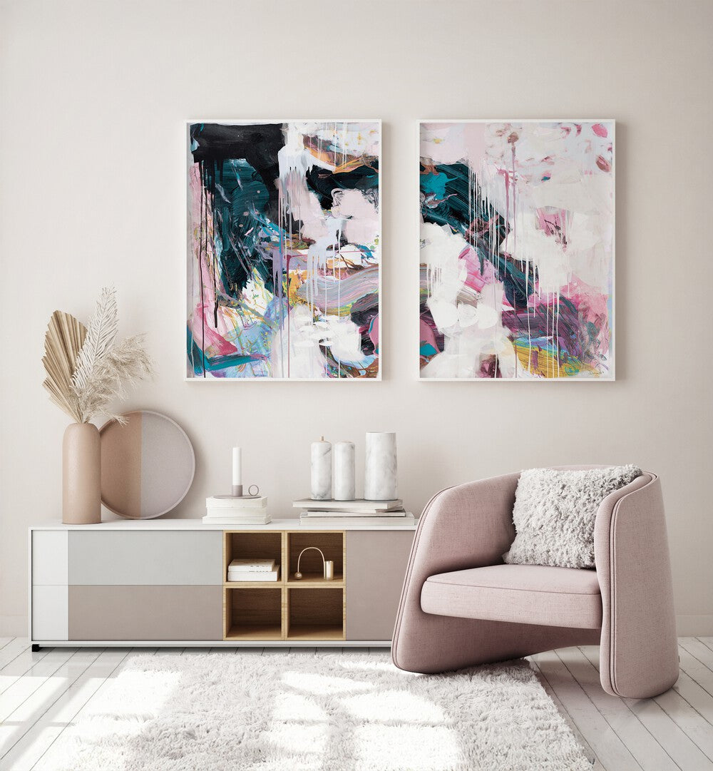 Elevate your decor with the ABSTRACT STATEMENT STROKES, SET OF 2 PAINTINGS, showcasing bold and dynamic brushstrokes.