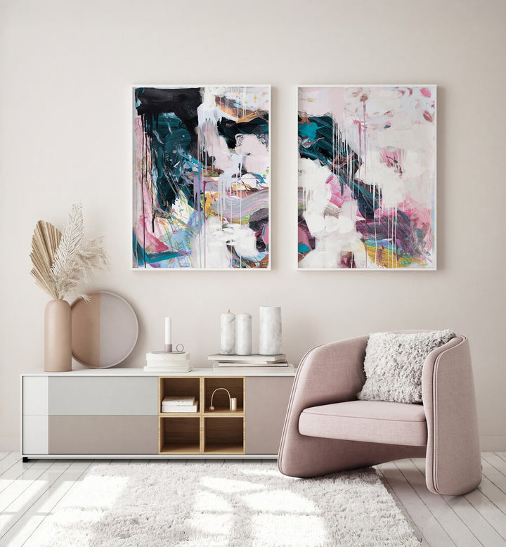 Elevate your decor with the ABSTRACT STATEMENT STROKES, SET OF 2 PAINTINGS, showcasing bold and dynamic brushstrokes.