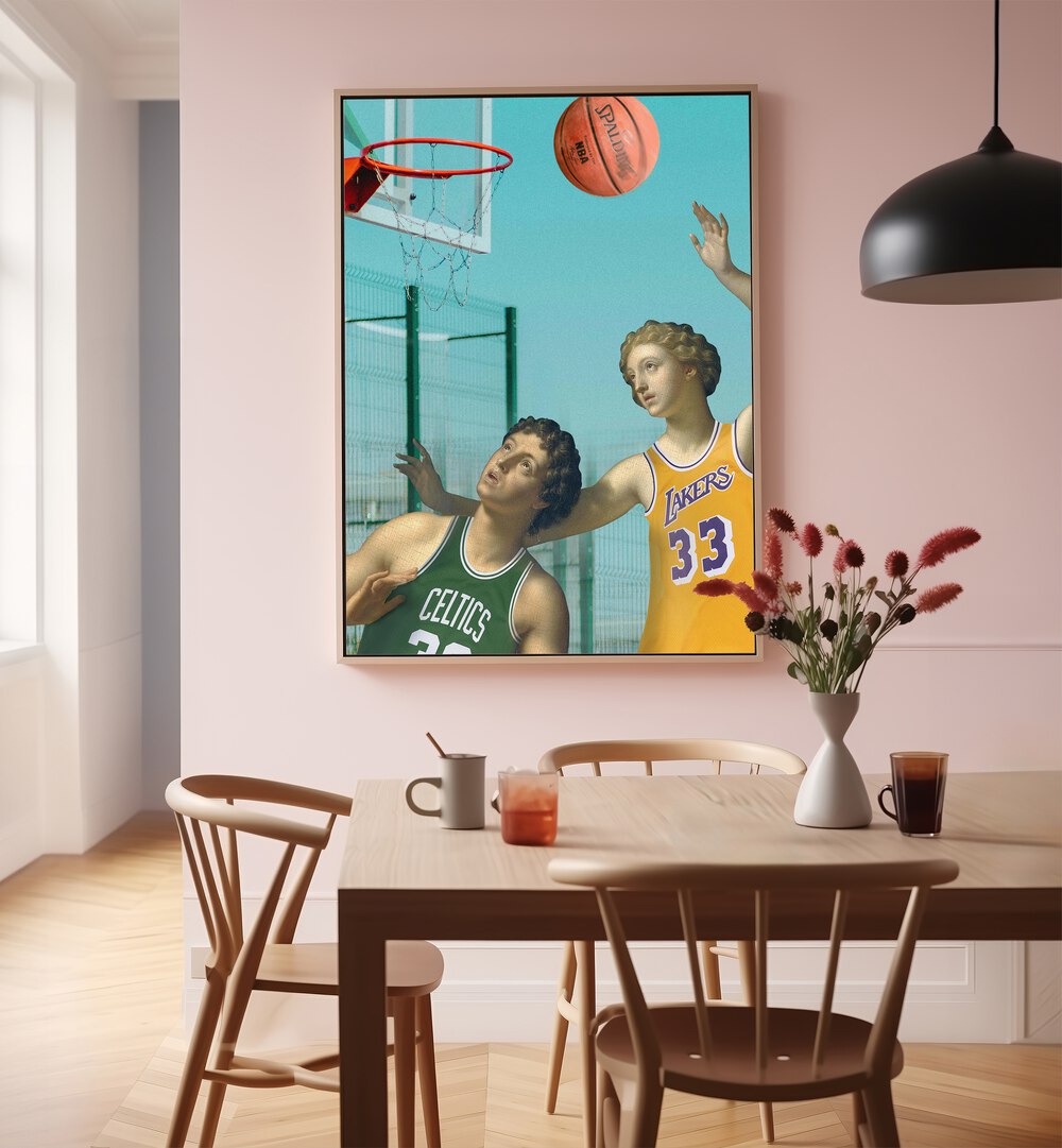 Nostalgic artwork featuring basketball players, celebrating A CLASSIC GAME, ALTERED ART PRINTS by Dikhotomy.