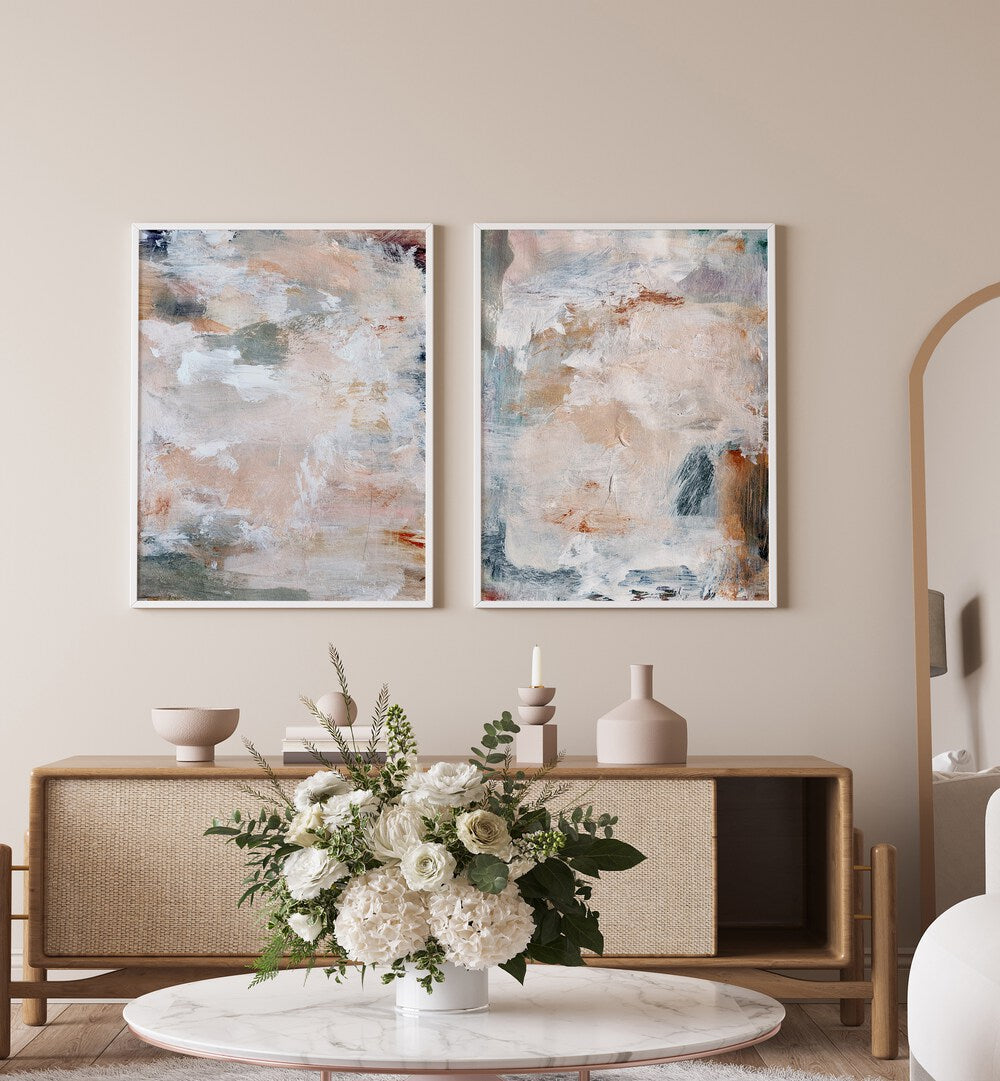 Transform your space with the ADJUSTMENT AND ALIGNMENT SET, SET OF 2 PAINTINGS, enhancing modern interiors beautifully.