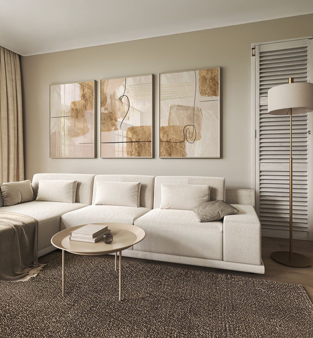 Elevate your decor with the AESTHETIC GOLD SET, SET OF 3 PAINTINGS, featuring unique gold-adorned designs.