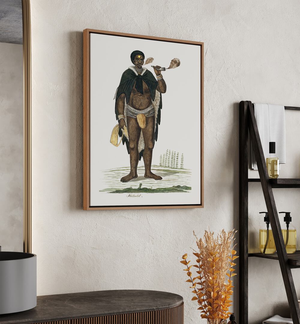 Khoikhoi man smoking a pipe, featured in AFRICAN TRIBAL, AFRICAN ART PAINTINGS, celebrating African culture.