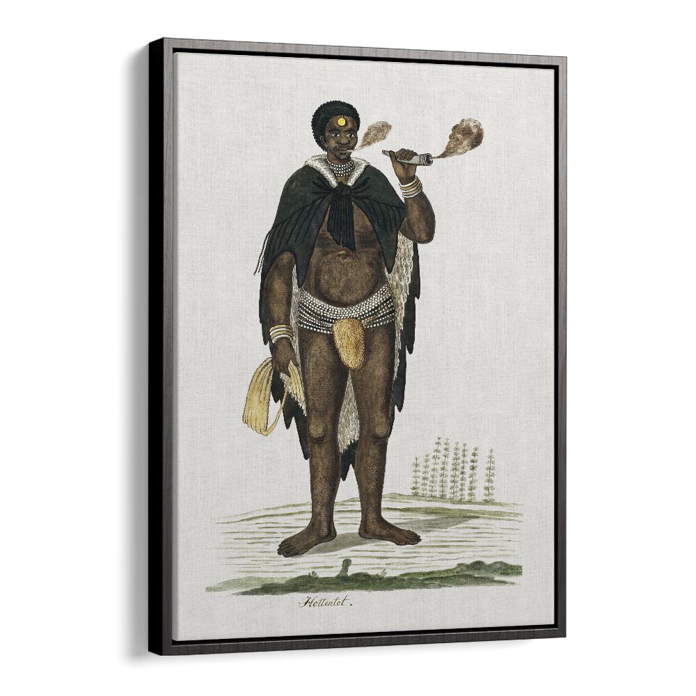 Captivating AFRICAN TRIBAL, AFRICAN ART PAINTINGS featuring a Khoikhoi man smoking a pipe by Robert Jacob Gor.