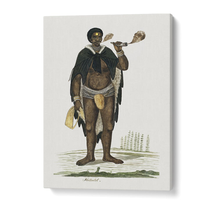 Khoikhoi man smoking a pipe, featured in our AFRICAN TRIBAL, AFRICAN ART PAINTINGS collection, showcasing rich heritage.