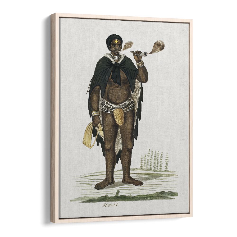 Captivating AFRICAN TRIBAL, AFRICAN ART PAINTINGS featuring a Khoikhoi man smoking a pipe, rich in cultural heritage.