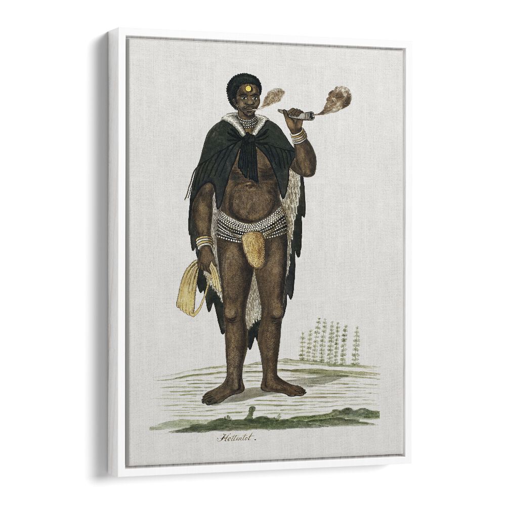Khoikhoi man smoking a pipe in vibrant colors, celebrating AFRICAN TRIBAL, AFRICAN ART PAINTINGS. Perfect for your decor.