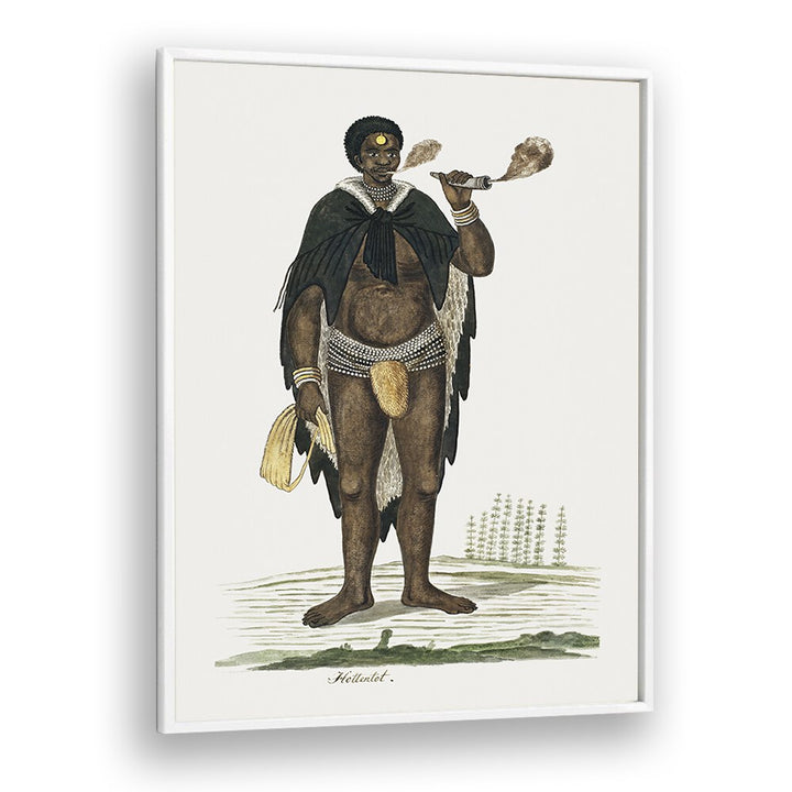 Khoikhoi man smoking a pipe featured in AFRICAN TRIBAL, AFRICAN ART PAINTINGS, showcasing rich African heritage.