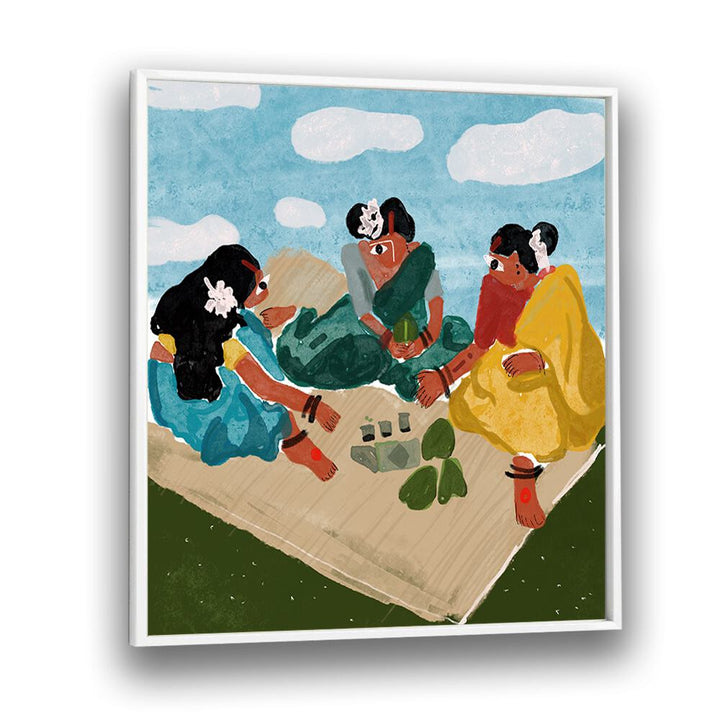Afternoon Picnic By Shreya Roy Chowdary, Indian Art Paintings Artwork in White Plain Frame