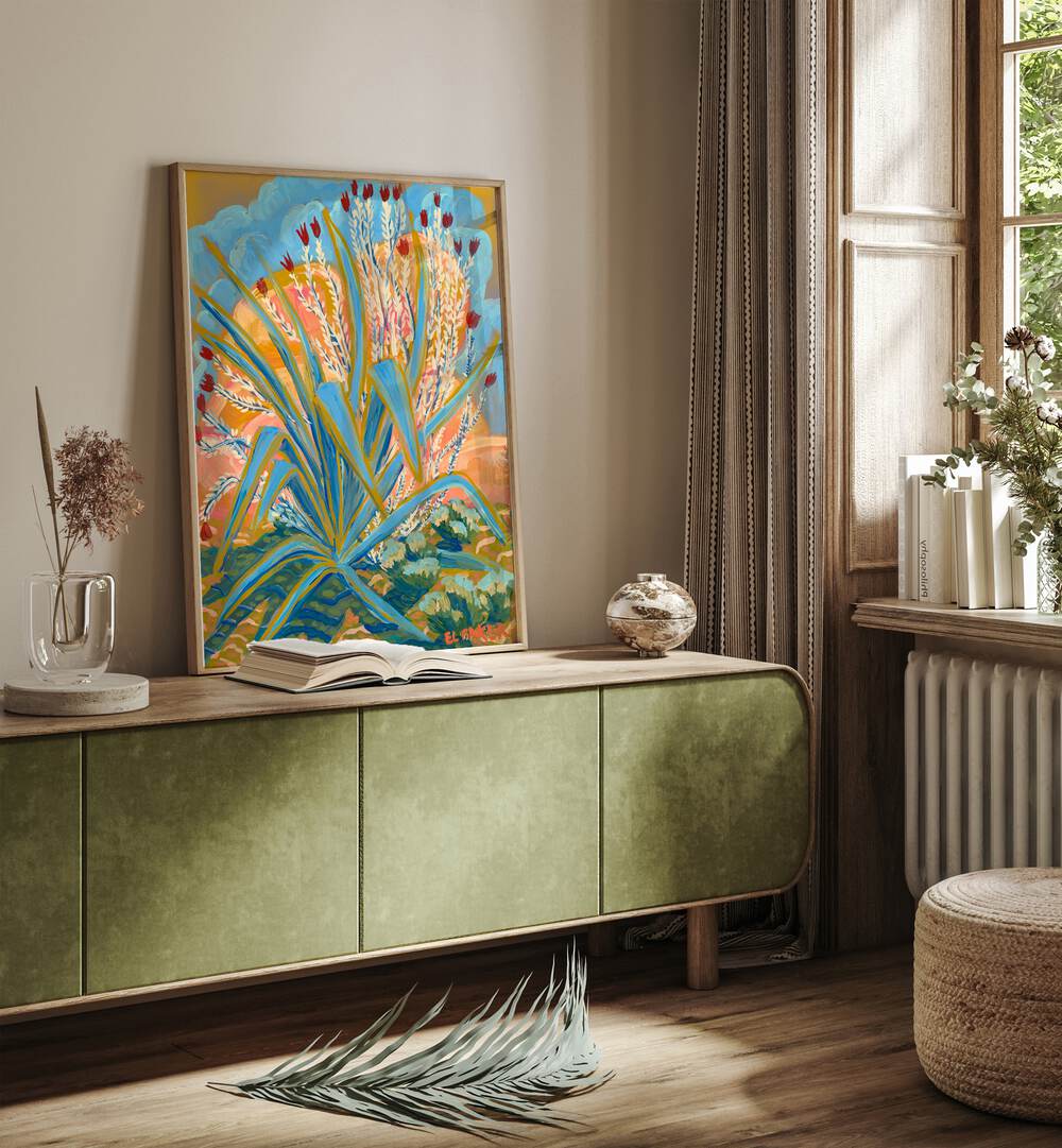 Vibrant AGAVE OCTILLO PLANT in stunning FLORAL FLOWER PAINTINGS by Eleanor Baker, perfect for your living space.