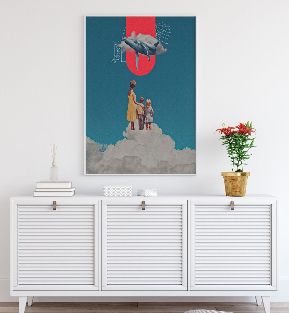 Aloha Whale, surreal art prints by Space Rocket Art, transforming spaces with enchanting imagery and vibrant colors.