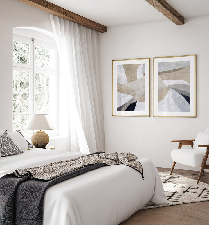 Transform your space with the ALPINE MINIMAL ABSTRACT SET, SET OF 2 PAINTINGS featuring serene organic shapes.