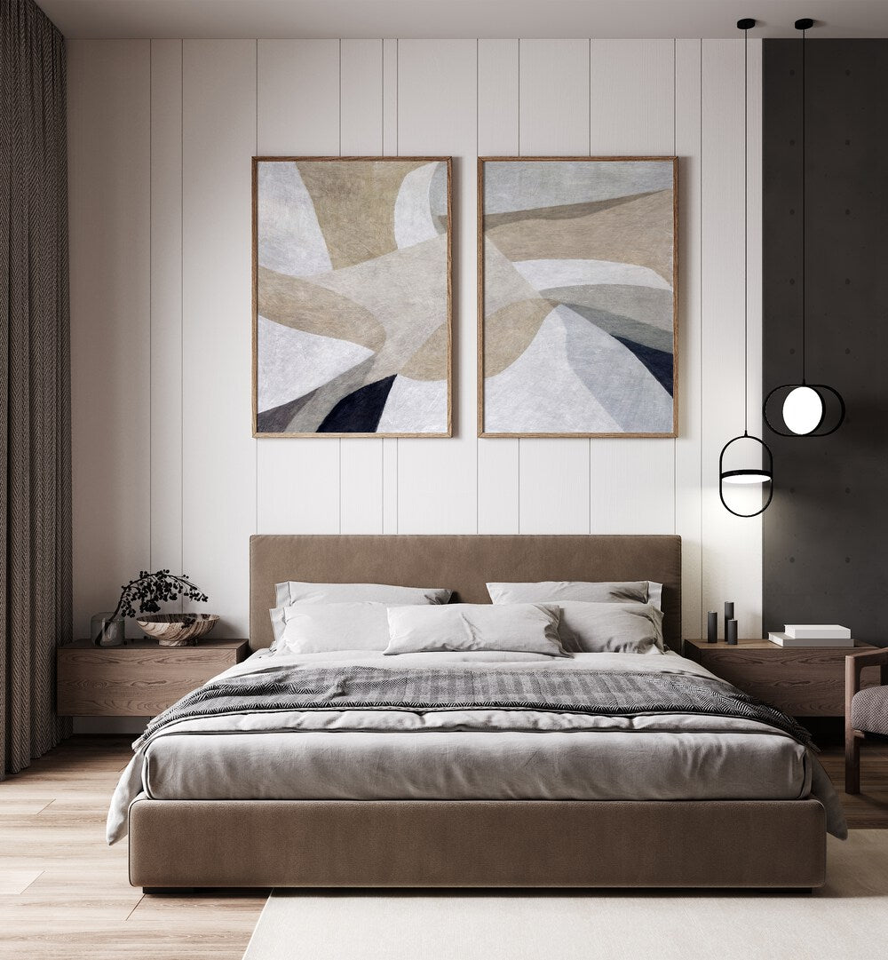 Transform your space with the ALPINE MINIMAL ABSTRACT SET, SET OF 2 PAINTINGS featuring serene organic shapes.