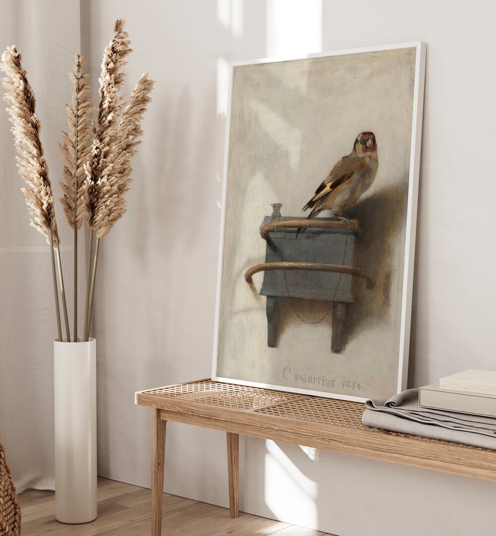 ALTIN ISPINOZ TABLOSU (1654) VINTAGE PAINTINGS showcase Carel Fabritius's exquisite artistry in a stylish setting.