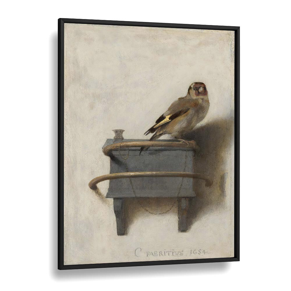 Stunning ALTIN ISPINOZ TABLOSU (1654) VINTAGE PAINTINGS framed artwork showcasing a goldfinch by Carel Fabritius.