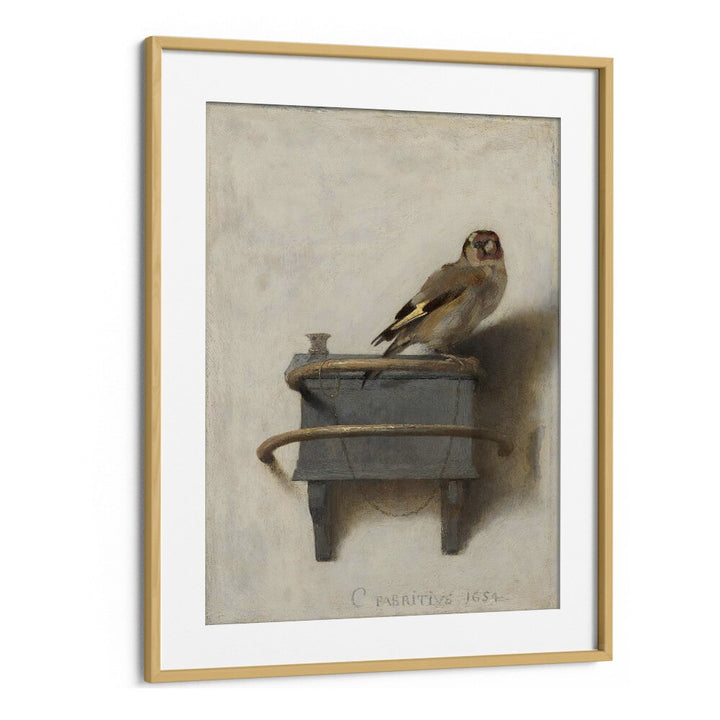 ALTIN ISPINOZ TABLOSU (1654) VINTAGE PAINTINGS in an elegant oak frame, showcasing a stunning goldfinch by Carel Fabritius.