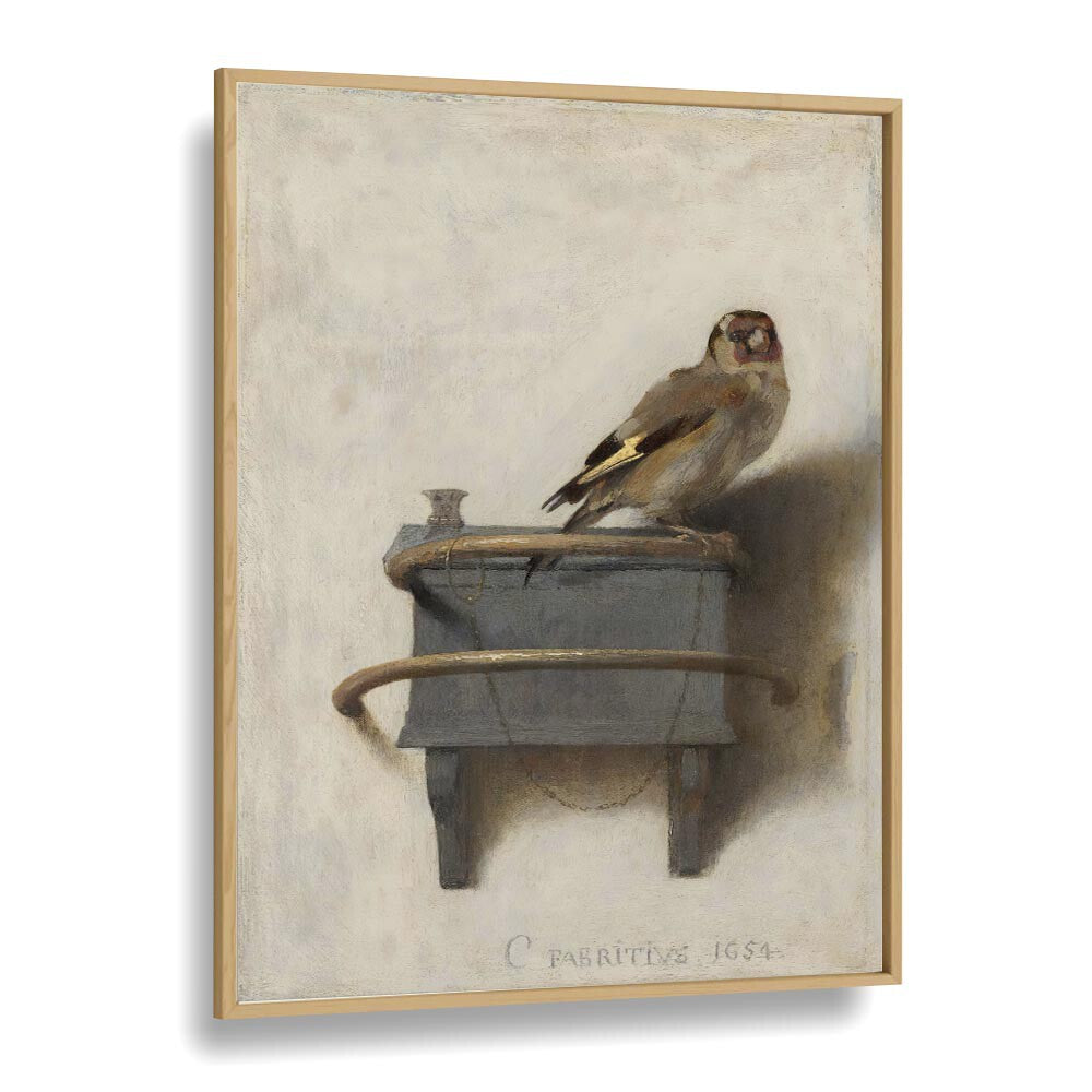 Stunning ALTIN ISPINOZ TABLOSU (1654) VINTAGE PAINTINGS featuring a goldfinch on a pot, framed elegantly in oak.
