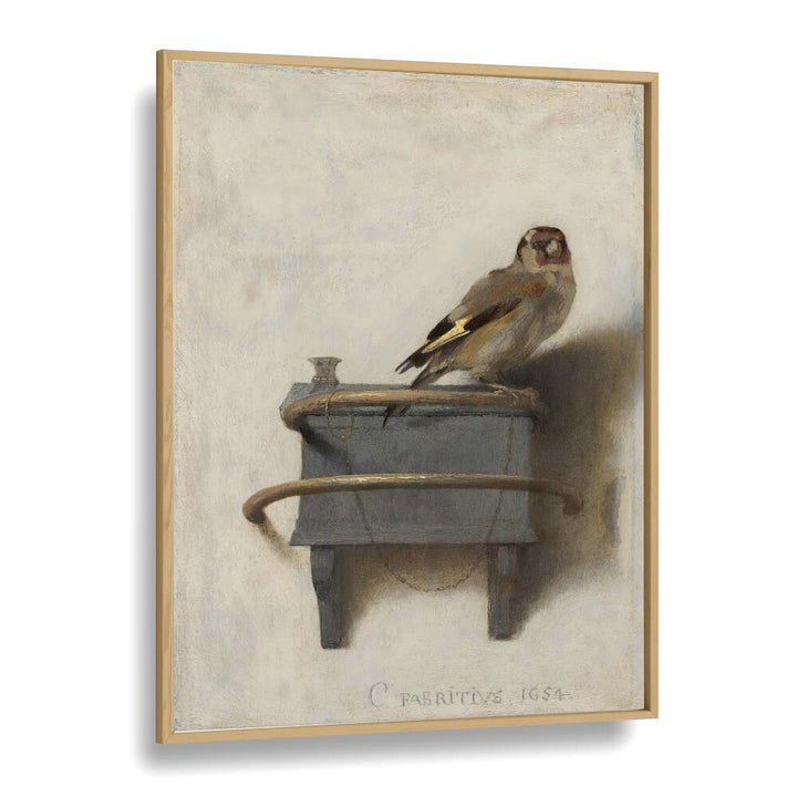Stunning ALTIN ISPINOZ TABLOSU (1654) VINTAGE PAINTINGS featuring a goldfinch on a pot, framed elegantly in oak.