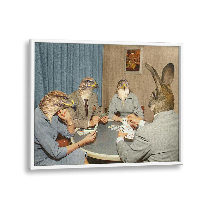 Surreal art prints featuring whimsical animals playing cards, perfect for your space—ANIMAL RUMMY by Vertigo Artography.