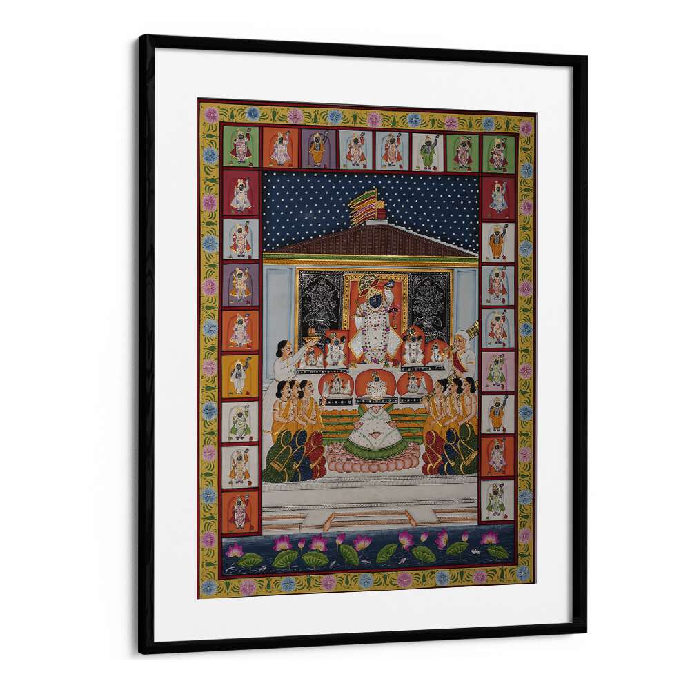 Elegant ANNAKUT PICHWAI ARTWORK, INDIAN ART PAINTINGS in a black frame adds spiritual charm to your space.